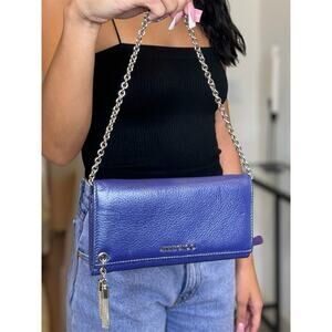 Jimmy Choo Metallic Purple Leather Wallet Chain w Silver Hardware Shoulder Bag